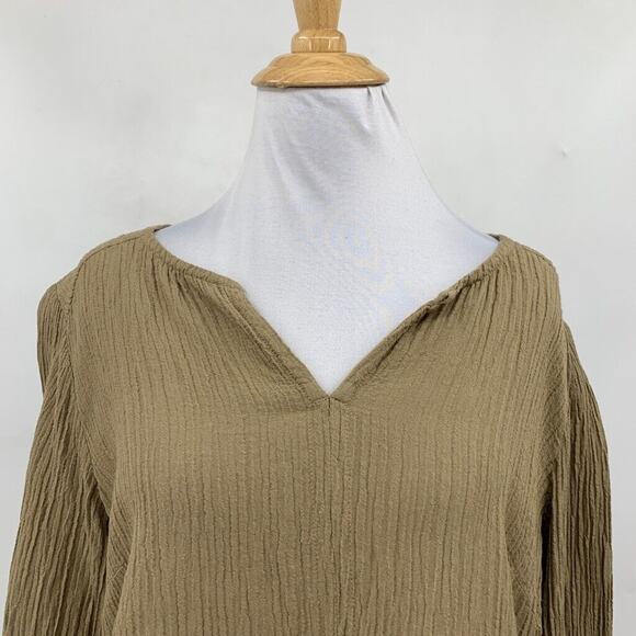 Soft Surroundings Top Women S Small Mushroom Ramie Blend Split Neck Gauzy Blouse - Picture 4 of 10